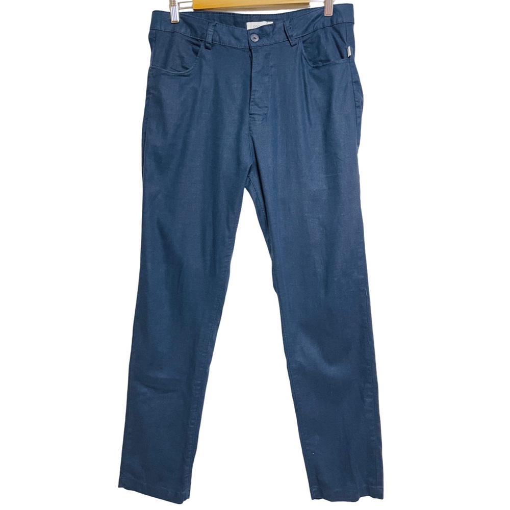 Onia Men’s Linen Blend Pants Size 31 Navy Blue Casual Button Fly Relaxed Fit